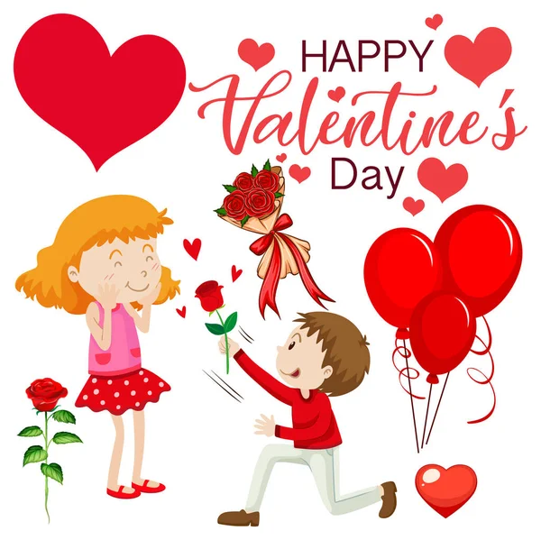 Valentinstag Thema Mit Liebhabern Und Rosen Illustration — Stockvektor