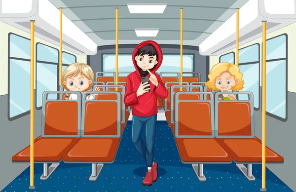 Bus Interieur Mit Fahrgästen Zeichentrickfiguren Illustration — Stockvektor