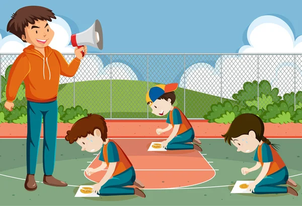 Niños Jugando Scratch Dalgona Cookie Parque Ilustración — Vector de stock