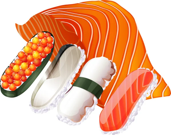 Sushi Sashimi Ingesteld Witte Achtergrond Illustratie — Stockvector