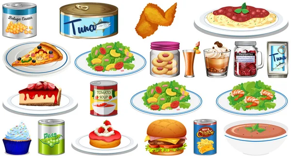 Sada Různých Potravin Ilustrace — Stockový vektor