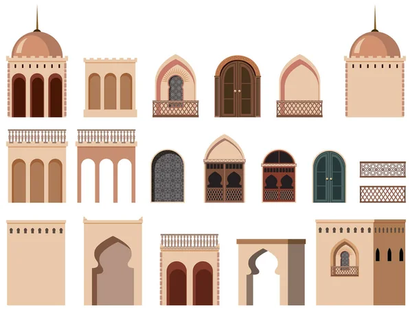 Many Building Design Set Different Windows Illustration — ストックベクタ