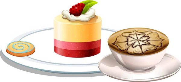 Panna Cotta Und Kaffeetasse Auf Weißem Hintergrund Illustration — Stockvektor