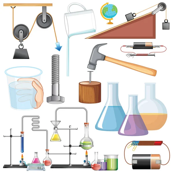 Many Science Equipments White Background Illustration — Stock Vector