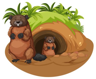 Yuva çizimi olan vahşi hayvanlar çizgi film karakteri