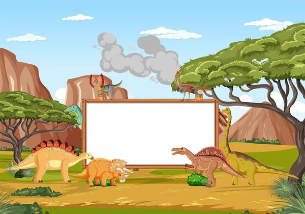 Scena Dinozaurami Deską Polu Ilustracji — Wektor stockowy