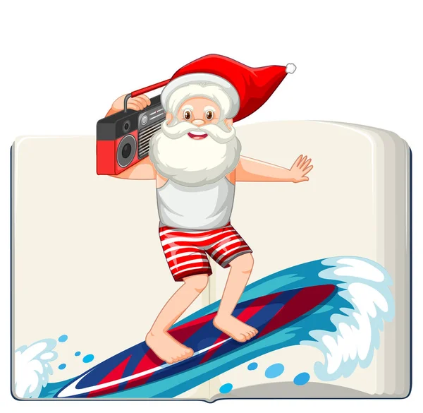 Navidad Verano Con Santa Claus Ilustración Tabla Surf — Vector de stock