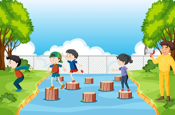 Niños Jugando Rojo Luz Verde Juego Ilustración — Vector de stock