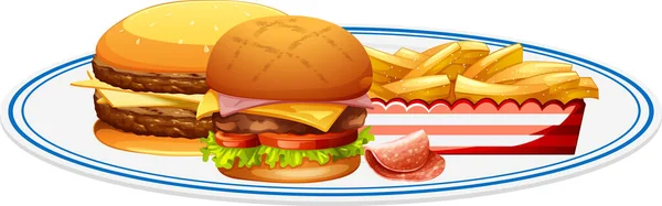 Fast Food Hamburger Hranolky Ilustrace — Stockový vektor