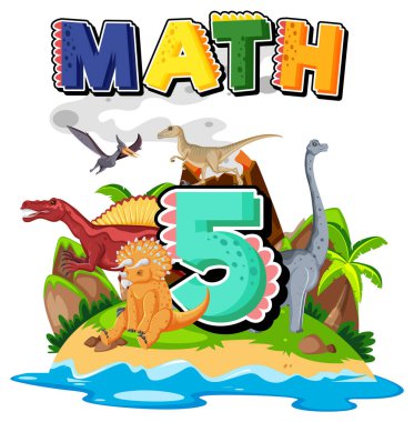 Beş numaralı karikatür resimli beş dinozor.