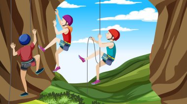 Uçurumdaki kaya tırmanışçısı sahne çizimi