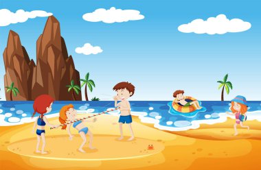 Gençler yapıyor Limbo Dans Beach illüstrasyon