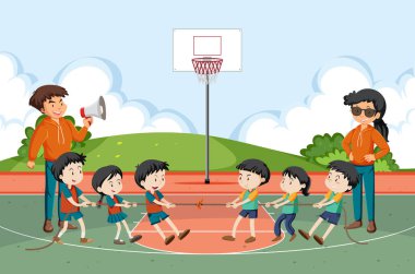 Çocuklar savaş oyunu illüstrasyonu oynuyorlar