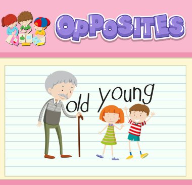 İngilizce karşıt kelime illüstrasyonunun eğitim kelime kartı