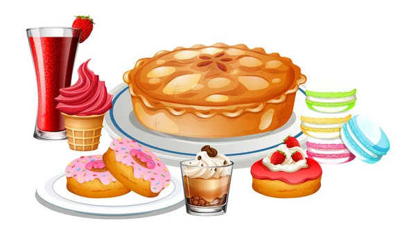 Deliciosos Postres Ilustración Conjunto Dibujos Animados — Archivo Imágenes Vectoriales