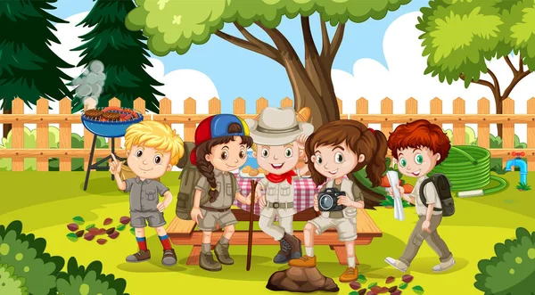 Outdoor Park Scene Met Kinderen Illustratie — Stockvector