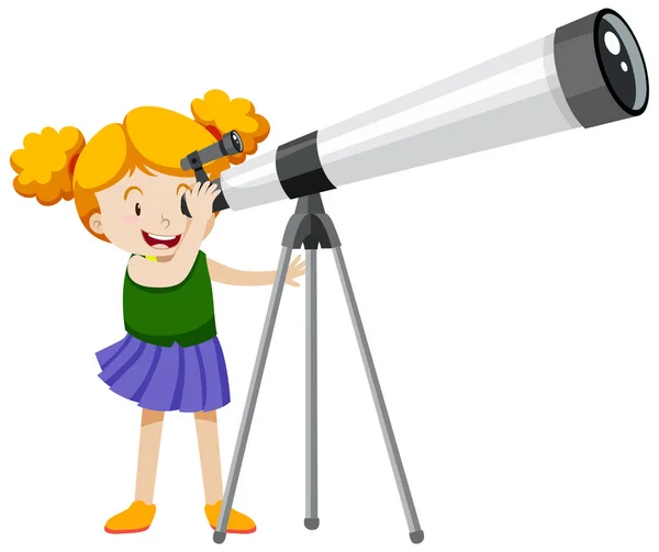 Маленькая Девочка Большая Иллюстрация Телескопа — стоковый вектор
