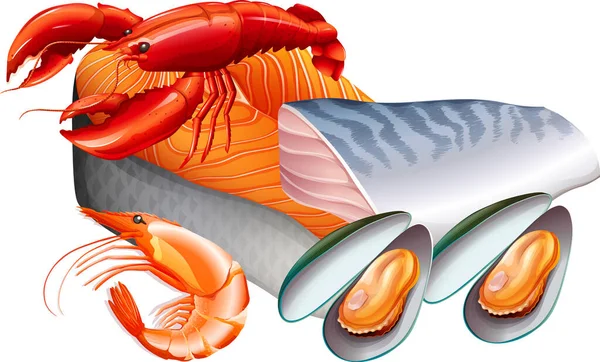 Seafood Cartoon Set White Background Illustration — Wektor stockowy