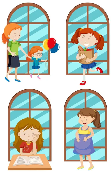 Set Simple Kids Cartoon Characters Illustration — Stock Vector