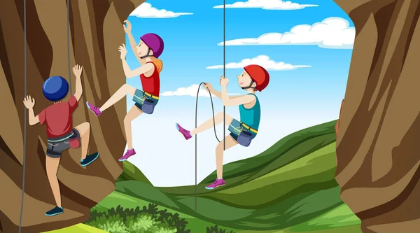 Uçurumdaki kaya tırmanışçısı sahne çizimi