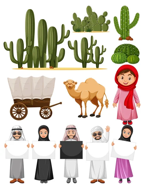 Arabo Persone Possesso Segno Bianco Illustrazione — Vettoriale Stock