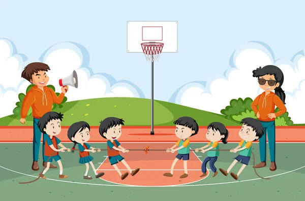 Çocuklar savaş oyunu illüstrasyonu oynuyorlar