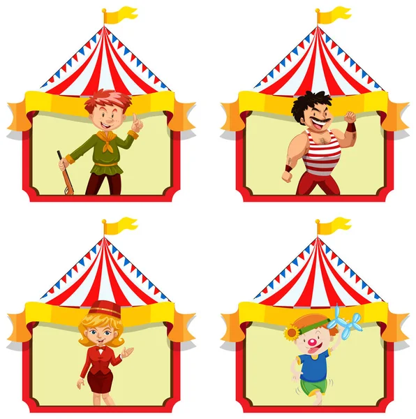 Set People Working Circus Illustration — Vector de stock