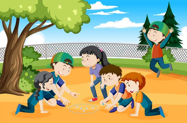 Crianças Jogando Pedras Macaco Parque Ilustração — Vetor de Stock