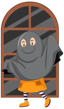 Cadılar Bayramı için hayalet kostümleri giyen bir çocuk.