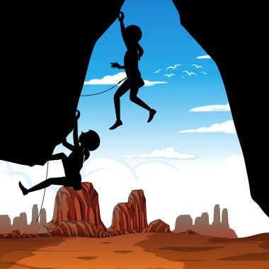 Siluet kaya tırmanışı arka plan illüstrasyonu
