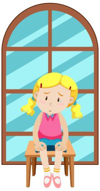 Üzgün kız basit çizgi film karakteri çizimi