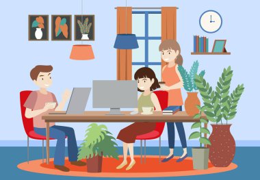 Düz tasarım konsept illüstrasyonunda işyeri içi