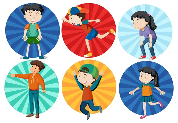 Farklı aktif çocuklar basit çizgi film karakteri çizimi