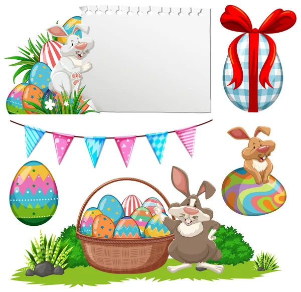 Easter Theme Bunny Eggs Garden Illustration — Stockvektor