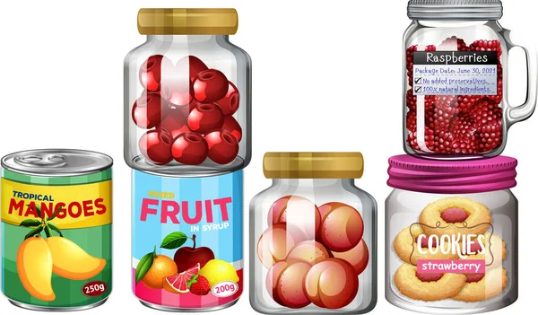 Canned Fruits Snack Jars Illustration — Vetor de Stock