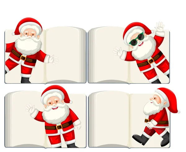 Set Aus Verschiedenen Aufgeschlagenen Blankobüchern Mit Weihnachtsmann Illustration — Stockvektor