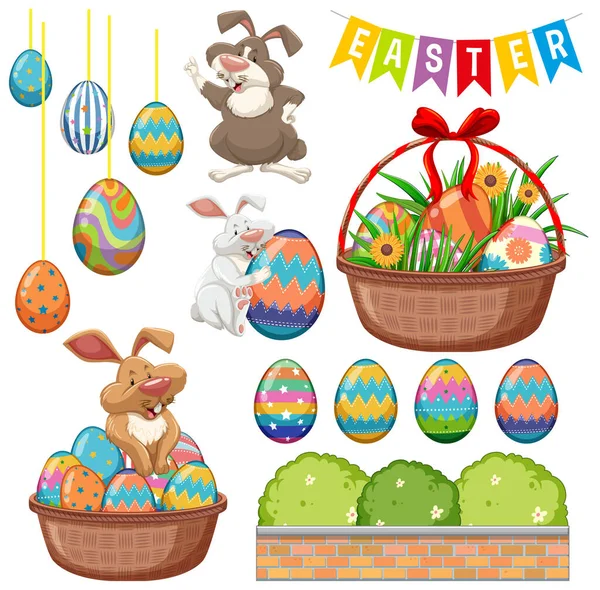 Frohe Ostern Mit Häschen Und Eiern Illustration — Stockvektor