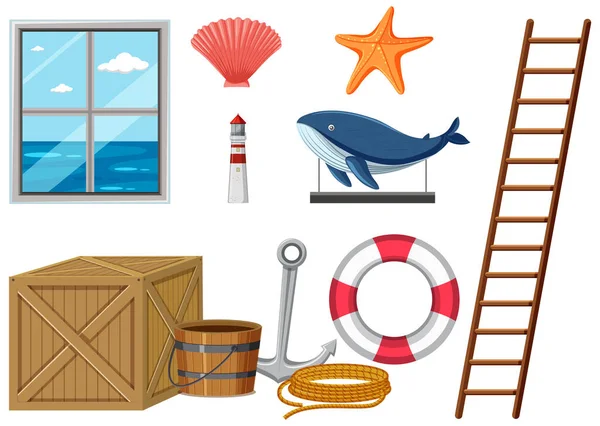 Set Beach House Decor Illustration — Stock Vector