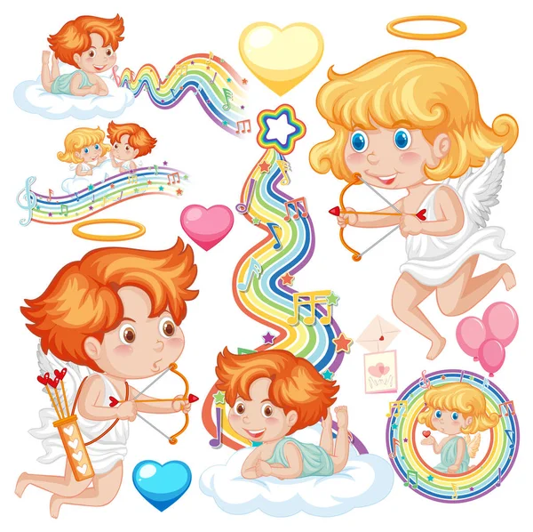 Valentine Theme Cute Cupids Illustration — Stock Vector