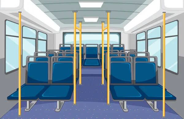 Buss Interiör Med Tomma Blå Säten Illustration — Stock vektor