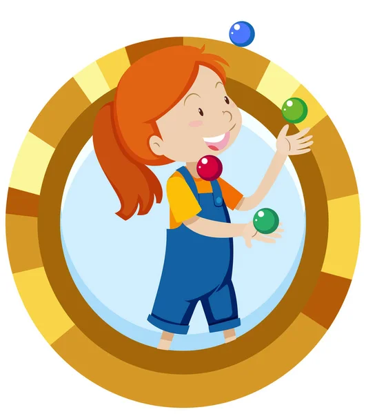 Simple Cartoon Character Girl Jugling Balls Illustration — Stock Vector