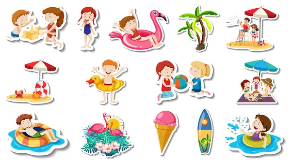 Set Summer Beach Items Children Illustration — Stock Vector