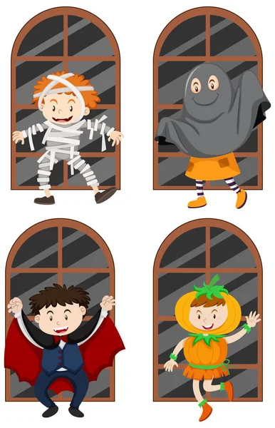 Набор Различных Детей Хэллоуин Тема Иллюстрации — стоковый вектор