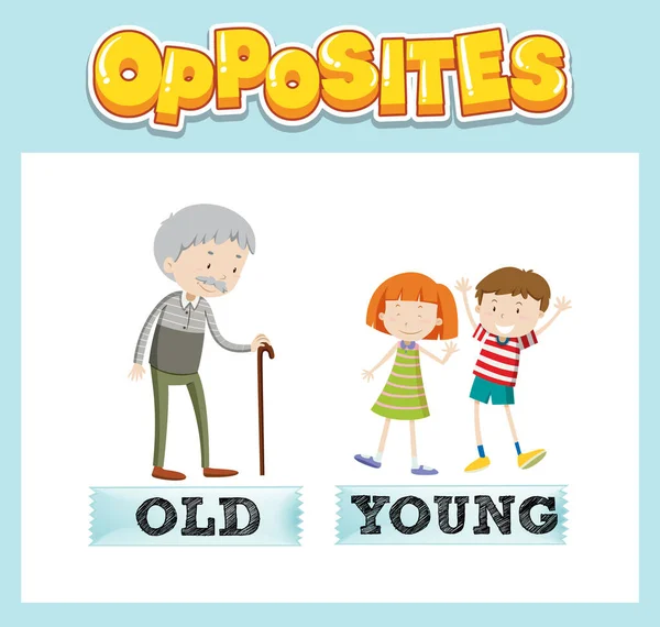 Eski ve genç resimli karşıt İngilizce kelimeler