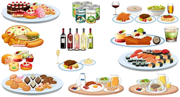 Farklı yiyecek ve içecek örnekleri seti