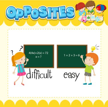 Zor ve kolay illüstrasyon için karşıt kelimeler