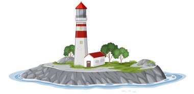 Ada illüstrasyonunda ıssız bir deniz feneri