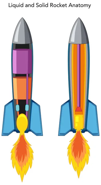 Ilustración Anatomía Cohetes Sólidos Líquidos — Vector de stock