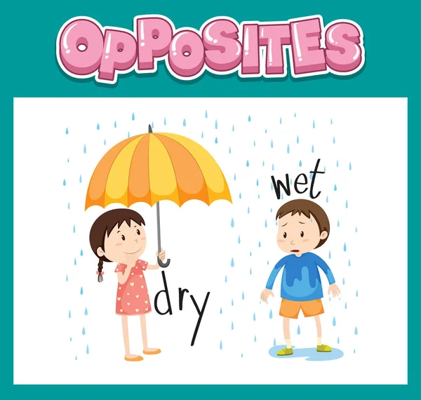 Parole Inglesi Opposte Illustrazione Bambini — Vettoriale Stock