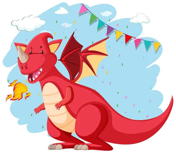 Lindo Dragón Rojo Ilustración Personaje Dibujos Animados — Vector de stock